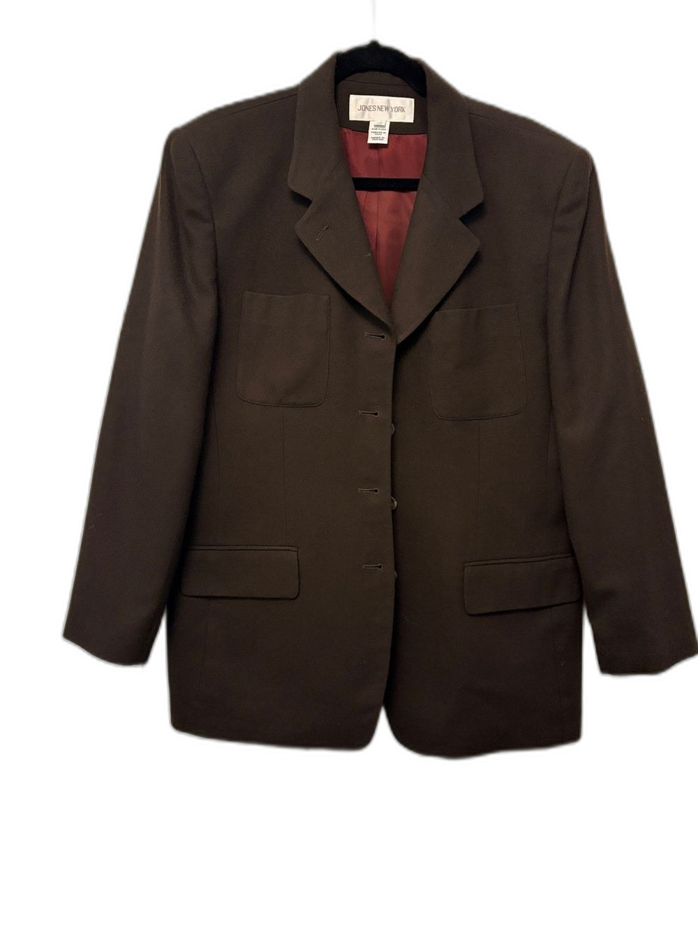 Jones New York Brown Single Breasted Blazer 14 Workwear Office Business Vintage